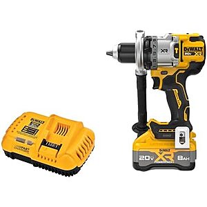 DEWALT 20V MAX XR 1/2 Inch Brushless Cordless Hammer Drill Kit with 8AH Battery and Charger, 3 Speed (DCD1007WW1)
