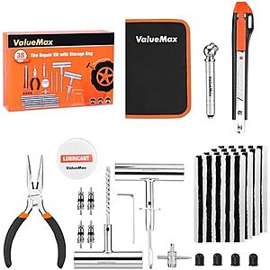 ValueMax Tire Repair Kit, 38PCS Universal Heavy Duty Car Tool Kit for Fix Punctures, Tire Plug Tools for Cars, Motorcycles, ATV, SUV, RV, Tractors, Trucks, etc.
