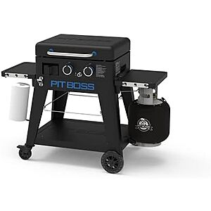 Pit Boss 2-Burner Propane Gas Non-Stick Ceramic Coated Rust-Resistant Portable Lift-Off and Stationary Griddle Grill with Hard Cover, 421-Sq. In. (23" L x 18" W) Cooking Space, 26,000 BTU, Black