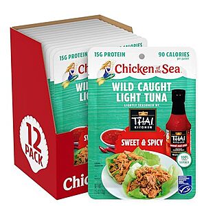Chicken of the Sea Wild Caught Light Tuna, 2.5 oz. Packets (Box of 12), Sweet & Spicy Seasoning