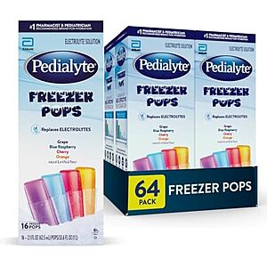Pedialyte Electrolyte Solution Freezer Pops, Hydration Variety Pack? Grape, Blue Raspberry, Cherry, Orange, Pack of 64