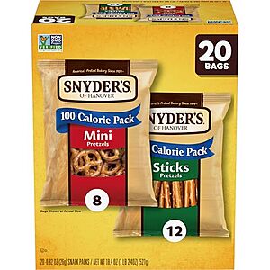 [SnS, AC] $15.82 | 3 &times; 20-Pack 0.92-Oz Snyder's of Hanover Variety Pack Pretzels (Minis and Sticks) ($5.27 each) at Amazon