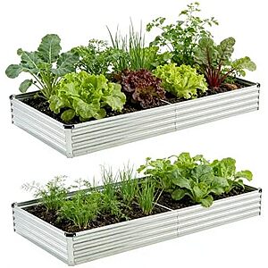 Foxlang 8x4x1ft(2 PCS) Galvanized Raised Garden Bed,Outdoor Planter Box Metal Patio Kit Planting Bed for Vegetables Flowers Herb,Silver