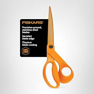 Fiskars Titanium Shop Shears, Stainless Steel Precision-ground Scissors for All Purposes, Yard and Garden Tool, 9 in, Orange