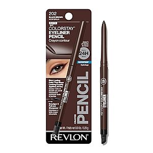 Revlon ColorStay Pencil Waterproof Eyeliner, Smudge-Proof, Eye Makeup with Built-In Sharpener, Long-Lasting, Matte Finish, 202 Black Brown, 0.01 oz