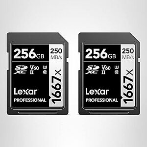[AC] $179.99 | 2-Pack Lexar 256GB Professional 1667x SD Card at Amazon