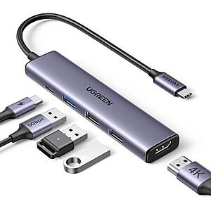 UGREEN USB C Hub 5 in 1 Multiport USB Adapter 4K HDMI, 100W Power Delivery, 3 USB-A Data Ports, USB C Dongle for MacBook Pro/Air M5/M4/M3/M2/M1, iPad Pro, iMac, iPhone 16 Pro/Pro Max, XPS, Thinkpad