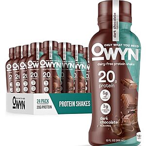 OWYN Only What You Need Dark Chocolate Flavored Protein Shake, 20g Protein, 4g Sugar, 3g Fiber, Dairy Free, Plant Based Protein Drink 12 Count