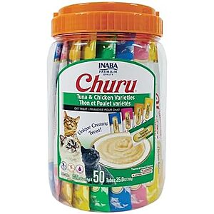 [SnS, AC] $19.79* | 50-Count 0.5-Oz INABA Churu Cat Treat Puree Tubes (Tuna & Chicken Variety) at Amazon