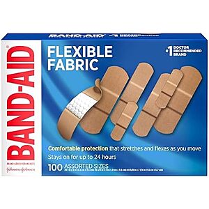 [SnS, AC] $3.95** | 100-Count Band-Aid Flexible Fabric Adhesive Bandages (Assorted Sizes) at Amazon