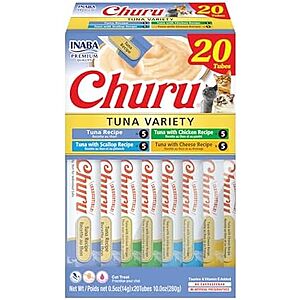[SnS, AC] $8.39* | 20-Ct 0.5-Oz Inaba Churu Squeezable Pur&eacute;e Cat Treats (Tuna Variety Pack) at Amazon