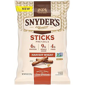 [NEW, SnS, AC] $20.95 | 9 &times; 8-Oz Snyder's of Hanover Pretzels Sticks (Harvest Wheat) ($2.33 each) at Amazon