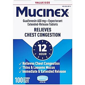 [SnS] $16.14** | 100-Count Mucinex 12 Hour Chest Congestion Expectorant Tablets at Amazon