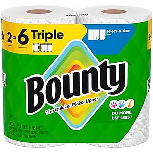 [SnS, AC] $5.64* | Bounty Select-A-Size Paper Towels, White, 2 Triple Rolls = 6 Regular Rolls at Amazon