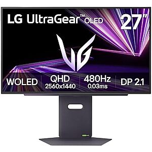 $599.99 | 27&Prime; LG Ultragear OLED Gaming Monitor QHD 1440p 480Hz, 0.03ms (27GX790A-B) at Amazon