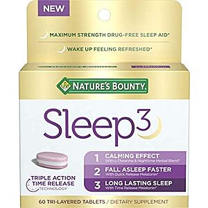 [NEW, SnS, AC] $5.39 | 60-Count Nature's Bounty Sleep3 Melatonin 10mg, Maximum Strength 100% Drug Free Sleep Aid at Amazon