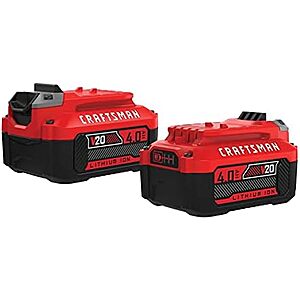 $79* | 2-Pk CRAFTSMAN V20 4Ah Lithium Ion Power Tool Battery at Amazon