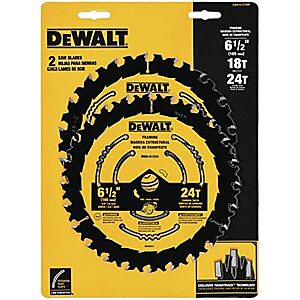 $18.14* | 2-Pk DeWALT 6.5" Wood Cutting Circular Saw Blades (18 & 24 Tooth) at Amazon