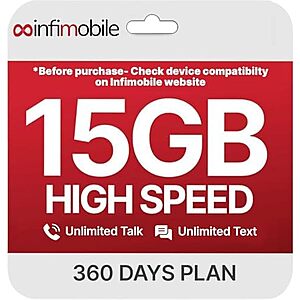 $112* | 12-Month Infimobile Unlimited Talk / Text + 15GB Data / Mo. Plan at Amazon