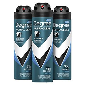 [SnS, AC] $8.57* | 3-Pk 3.8-Oz Degree Men UltraClear Black + White Antiperspirant Deodorant Dry Spray at Amazon