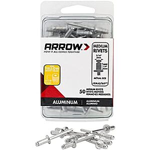 [NEW] $2.79 | 50-Pack Arrow Fastener RMA3/16IP Medium Aluminum 3/16-Inch Rivets at Amazon