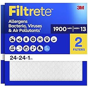 [NEW, SnS] $13.39 | Filtrete 24x24x1 Air Filter, MERV 13, MPR 1900, 2 HVAC Filters at Amazon