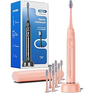 $8.98 | Onlyone Rechargeable Sonic Electric Toothbrush w/ 8 Replacement Heads at Amazon