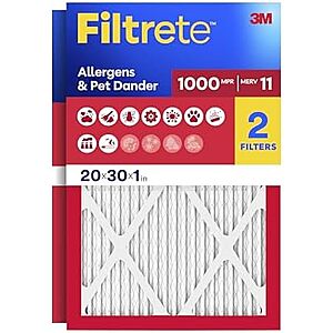[SnS, AC] $11.65 | 2-Pack Filtrete 20x30x1 Air Filter, MERV 11, MPR 1000 at Amazon