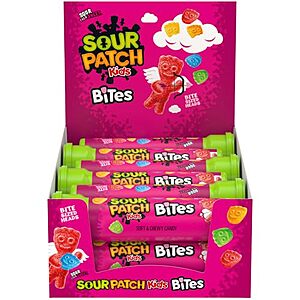 $9.33 | SOUR PATCH KIDS Bites Soft & Chewy Gummy Valentine's Day Candy, 12 Tubes at Amazon