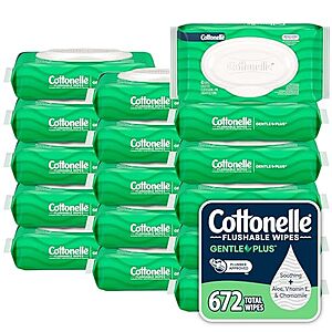 [AC] $45.46 | 2 &times; 16-Pack 42-Count Cottonelle Flushable Wet Wipes (GentlePlus) ($22.73 each) + $15 credit at Amazon