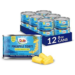 $10.99* | 12-Pack 8oz. Dole Pineapple Tidbits Canned Fruit (100% Pineapple Juice) at Amazon