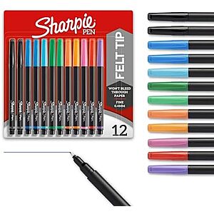 [SnS] $9.40 | 12-Count Sharpie Felt Tip Pens (Fine Point, 0.4mm, Assorted Colors) at Amazon