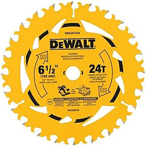 [NEW] $9.98 | DEWALT 6-1/2 in. 24T Circular Saw Blade, Smooth Cutting, Superior Tracking and Durability (DWA261224) at Amazon