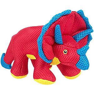 [NEW] $7.79 | goDog Double Chew Guard Mesh Dinos Frills Squeaky Dog Toy - Red, Small at Amazon