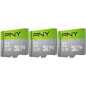 [NEW] $24.99 | 3-Pack 32GB PNY Class 10 U1 V10 A1 microSDHC Flash Memory Card at Amazon