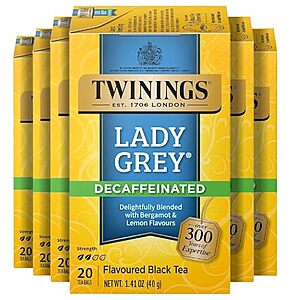 [NEW, SnS, AC] $13.04 | 6-Pack 20-Count Twinings Decaffeinated Lady Grey Individually Wrapped Tea Bags at Amazon