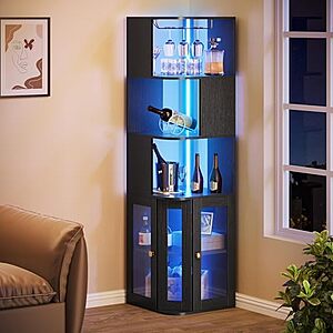 $49.99 | YITAHOME Corner Wine Cabinet with LED Lights & Glass Holder at Amazon
