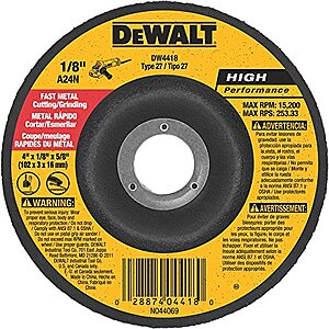[NEW] $1.99 | DEWALT General Purpose Metal Cutting Wheel, 4" x 1/8" x 5/8" (DW4418) at Amazon