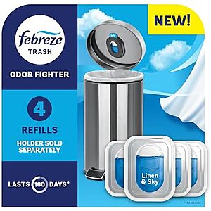 [AC] $6.99* | Febreze Trash Odor Fighter, Trash Can Air Freshener, Linen & Sky Scent, 4 Refills (Holder Sold Separately) at Amazon
