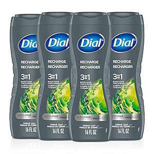 [SnS, AC] $48* | 4 &times; 4-Pack 16-Oz Dial Recharge Men 3-in-1 Body, Hair & Face Wash (Cedar Leaf Scent) ($12 each) at Amazon