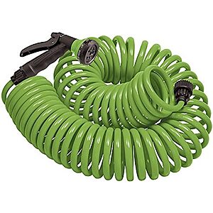 [NEW] $14.26 | Orbit 27389 Coil Garden Hose, 50 Feet, with 8-Pattern Hose Nozzle (Green) at Amazon