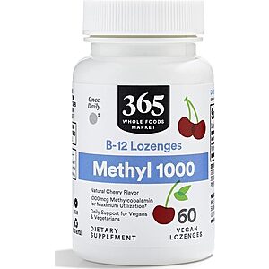 [SnS, AC] $3.37 | 60-Count 365 by Whole Foods Market Methyl B-12 1000 mcg Cherry Lozenge at Amazon