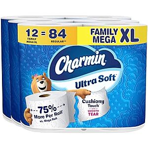 [SnS, AC] $33.64* | 2 &times; 12-Count Charmin Ultra Soft Family Mega XL Rolls Toilet Paper ($16.82 each) at Amazon
