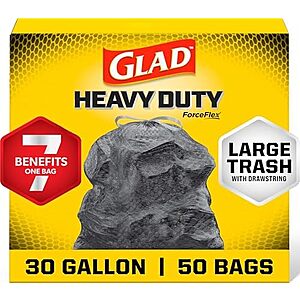 [SnS, AC] $37.36* | 4 &times; 50-Count 30-Gallon Glad ForceFlex Large Drawstring Trash Bags (Black) ($9.34 each) at Amazon