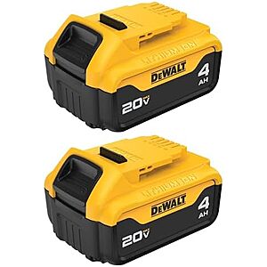 $95* | 2-Pack DEWALT 20V MAX XR 4.0Ah Lithium-Ion Battery (DCB204-2) at Amazon