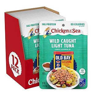 [SnS, AC] $26.86 | 4 &times; 12-Pack 2.5-Oz Chicken of the Sea Wild Caught Light Tuna (OLD BAY Seasoning) ($6.72 each) at Amazon