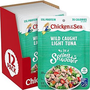 [SnS, AC] $32.24 | 5 &times; 12-Pack 2.5-Oz Chicken of the Sea Wild Caught Light Tuna in Spring Water ($6.45 each) at Amazon