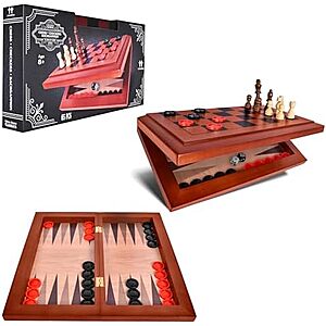 $11.19 | Elbow Room Games 3-in-1 Chess, Checkers & Backgammon Board Game Set at Amazon