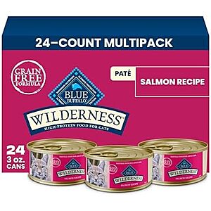 [NEW, SnS, AC] $13.67 | 24-Pack 3-Oz Blue Buffalo Wilderness Salmon Pat&eacute; Adult Wet Cat Food at Amazon