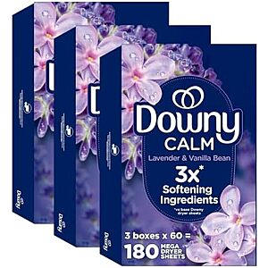 [SnS, AC] $27.31* | 4 &times; 180-Count Downy Infusions Mega Dryer Sheets (Lavender and Vanilla Bean) ($6.83 each) at Amazon